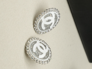 Chanel CC Logo Crystals Oval Earrings