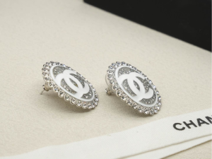 Chanel CC Logo Crystals Oval Earrings