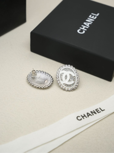 Chanel CC Logo Crystals Oval Earrings