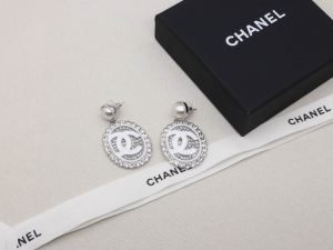 Chanel CC Logo Crystals Oval Earrings