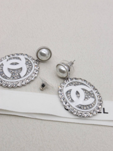 Chanel CC Logo Crystals Oval Earrings