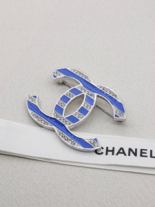 Chanel Crystals CC Logo Brooch Blue