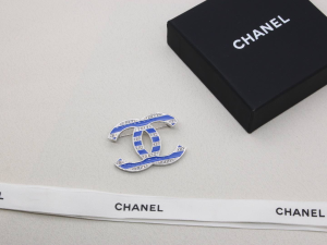 Chanel Crystals CC Logo Brooch Blue