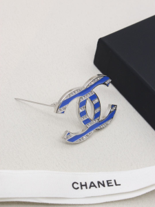 Chanel Crystals CC Logo Brooch Blue