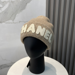 Chanel Cashmere Logo Beanie Hat Beige White