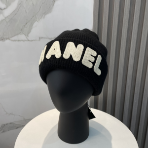 Chanel Cashmere Logo Beanie Hat Black White