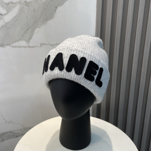 Chanel Cashmere Logo Beanie Hat Grey Black