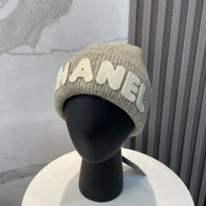 Chanel Cashmere Logo Beanie Hat Grey White