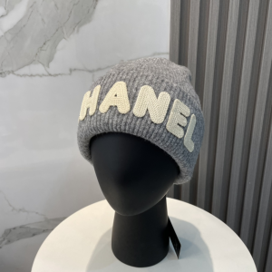 Chanel Cashmere Logo Beanie Hat Grey White
