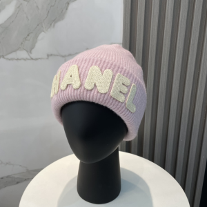 Chanel Cashmere Logo Beanie Hat Pink White