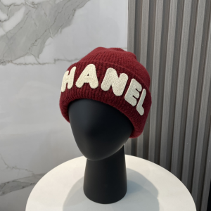 Chanel Cashmere Logo Beanie Hat Red White