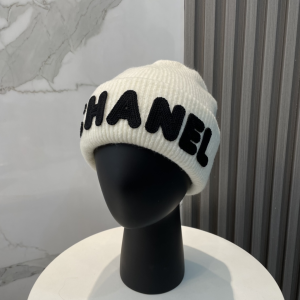 Chanel Cashmere Logo Beanie Hat White Black