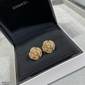 Chanel Crystals Camellia Flowers Earrings