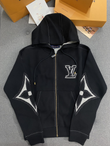 Louis Vuitton Graphic Intarsia Zipped Cotton Hoodie Black Louis Vuitton Graphic Intarsia Zipped Cotton Hoodie Black