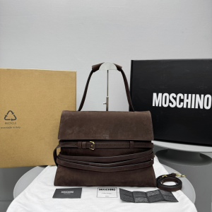 Moschino Large Sac Tie Me Belting Suede Leather Top Handle Shoulder Bag Dark Brown Moschino Large Sac Tie Me Belting Suede Leather Top Handle Shoulder Bag Dark Brown