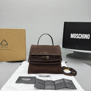 Moschino Small Sac Tie Me Belting Suede Leather Top Handle Shoulder Bag Dark Brown Moschino Small Sac Tie Me Belting Suede Leather Top Handle Shoulder Bag Dark Brown