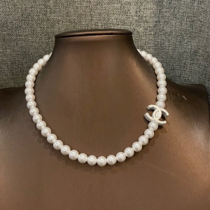 Chanel CC Logo Pearls Choker Necklaces