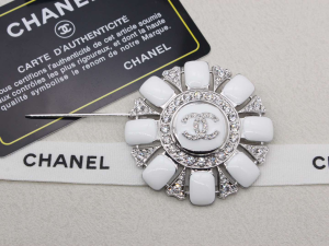Chanel Crystal CC Around Brooch White
