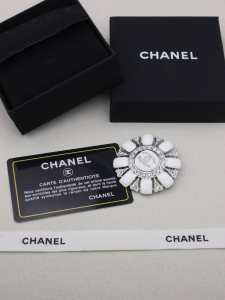 Chanel Crystal CC Around Brooch White