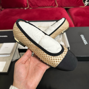 Chanel CC Beige Mesh Ballet Flats