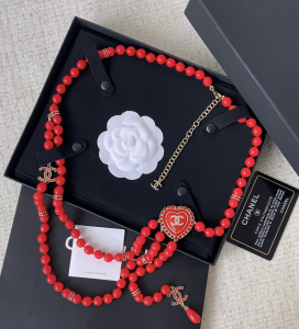 Chanel Crystals CC Heart Pearls Belt Red