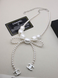 Chanel Glass Pearls Bowknot Necklaces