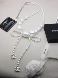 Chanel Glass Pearls Bowknot Necklaces