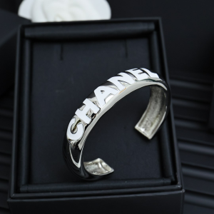 Chanel Logo Cuff Bracelet White Silver