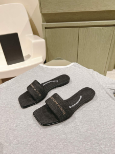 Alexander Wang Embossed Logo Vy Pool Black Denim Fabric Flat Slides Sandals Alexander Wang Embossed Logo Vy Pool Black Denim Fabric Flat Slides Sandals