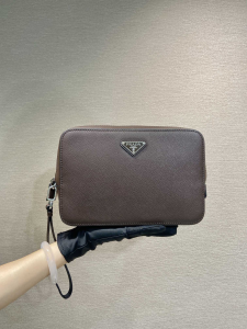Prada Leather Clutch Bag Brown