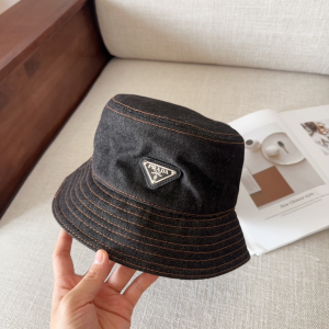 Prada Denim Black Fabric Bucket Hat