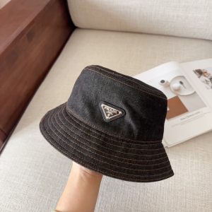 Prada Denim Black Fabric Bucket Hat