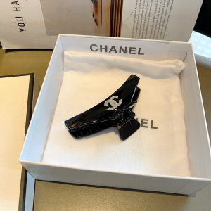 Chanel Crystals CC Logo Hair Clip Black