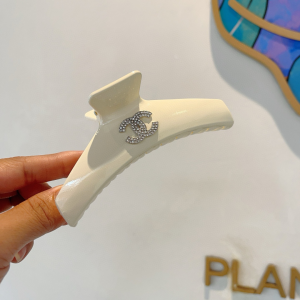 Chanel Crystals CC Logo Hair Clip White