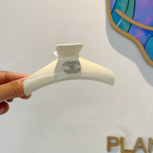 Chanel Crystals CC Logo Hair Clip White