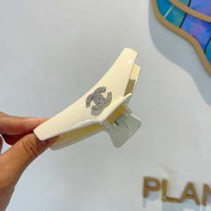 Chanel Crystals CC Logo Hair Clip White