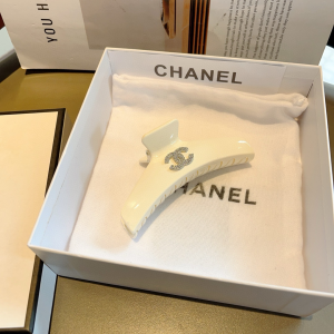 Chanel Crystals CC Logo Hair Clip White