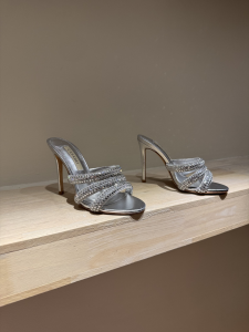 Casadei Julia Stratosphere Silver and Crystals Mules Sandals 105MM Casadei Julia Stratosphere Silver and Crystals Mules Sandals 105MM