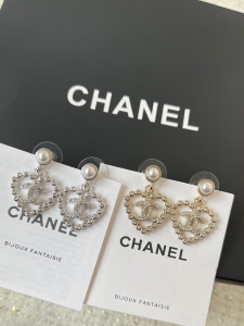 Chanel Crystals CC Drop Heart Earrings