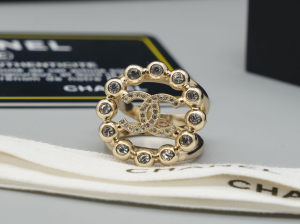 Chanel Crystals CC Gold Metal Rings
