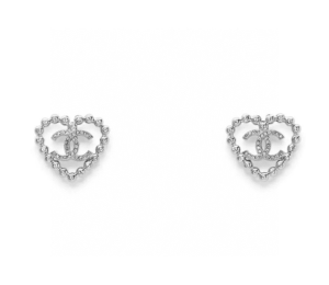 Chanel Crystals CC Heart Earrings