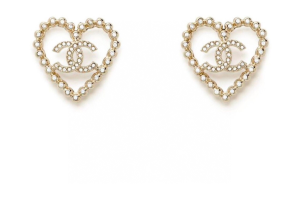 Chanel Crystals CC Heart Earrings