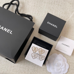 Chanel Crystals CC Heart Earrings