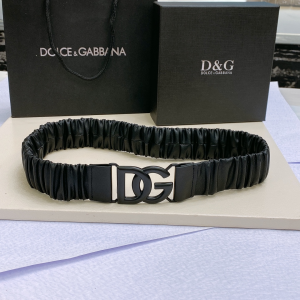Dolce Gabbana DG Logo Gathered Ruched Leather Cintura Logata Belt Black 40MM Dolce Gabbana DG Logo Gathered Ruched Leather Cintura Logata Belt Black 40MM