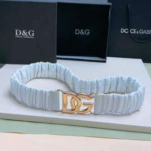 Dolce Gabbana DG Logo Gathered Ruched Leather Cintura Logata Belt White 40MM Dolce Gabbana DG Logo Gathered Ruched Leather Cintura Logata Belt White 40MM
