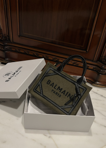 Balmain B Army Small Canvas and Leather Tote Bag Green Black Balmain B Army Small Canvas and Leather Tote Bag Green Black