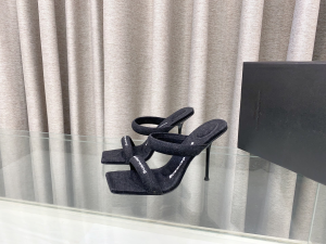 Alexander Wang Julie Denim Black Fabric High Heel Sandals 100MM Alexander Wang Julie Denim Black Fabric High Heel Sandals 100MM