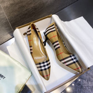 Burberry Classic Check Canvas and Leather Pumps Beige 55MM Burberry Classic Check Canvas and Leather Pumps Beige 55MM