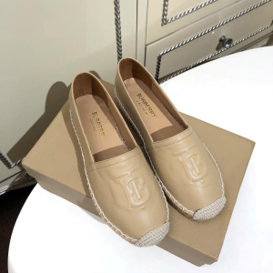 Burberry TB Logo Embossed Leather Espadrilles Flats Beige Burberry TB Logo Embossed Leather Espadrilles Flats Beige