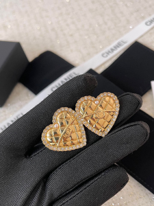 Chanel Crystal Gold Metal Heart Earrings